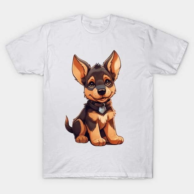 Cute Cartoon German Shepherd Puppy Dog T-Shirt by EpicFoxArt